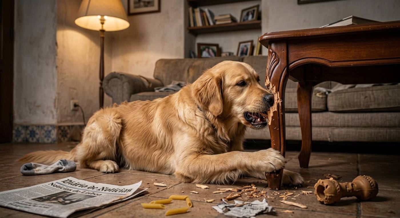 Cão sozinho em casa junto à porta